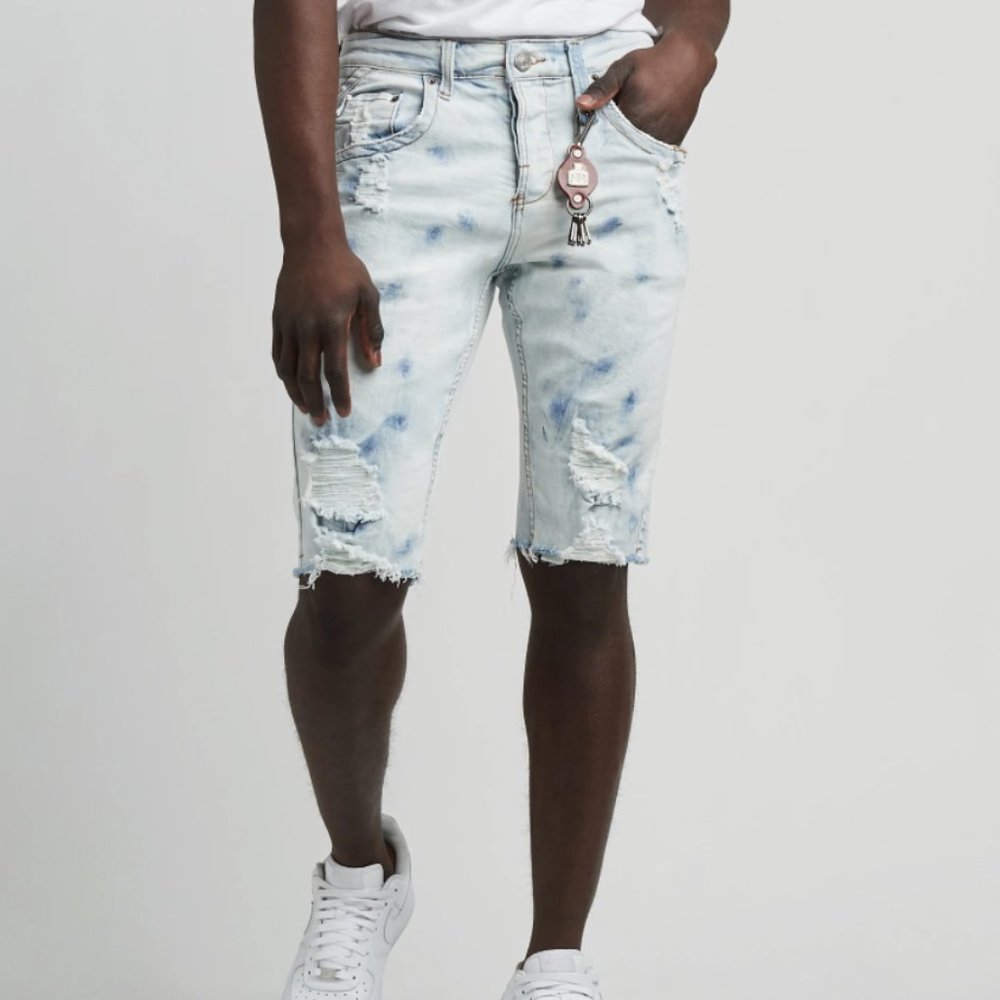 Smugglers Rip Denim Shorts Jeans Streetwear Bleached Indigo Men's Size 328 NEW
